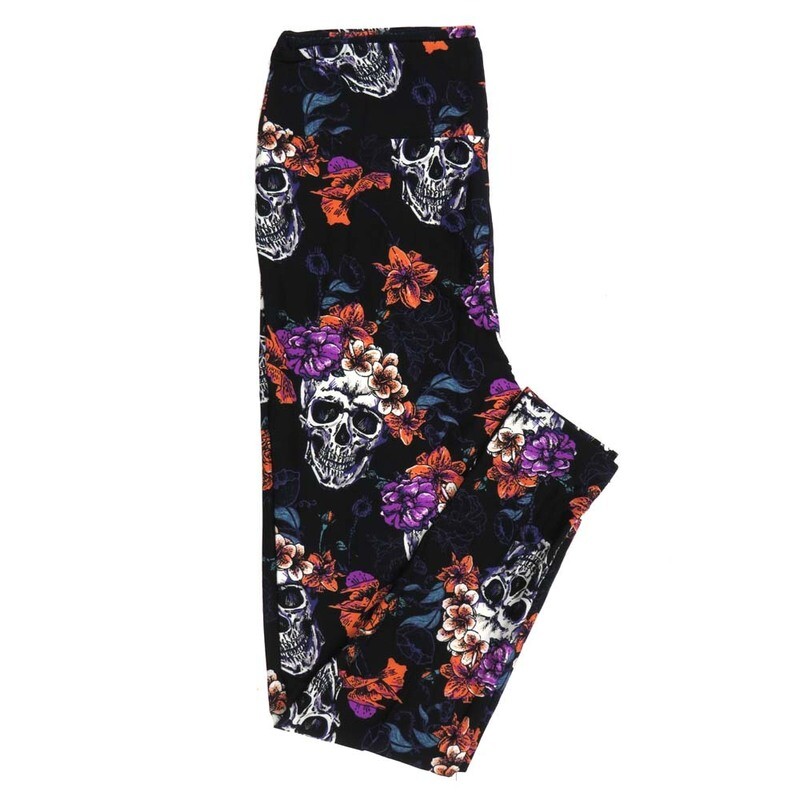 LuLaRoe One Size OS Skulls Roses Black White Pink Purple Green Leggings fits Adult Women sizes 2-10  4475-Q