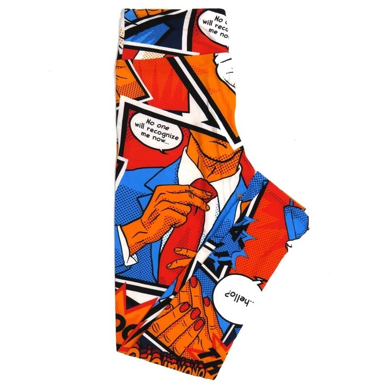 LuLaRoe One Size OS Comic Frames Bada Boom Gasp Hello Black White Blue Green Leggings fits Adult Women sizes 2-10  4475-A7