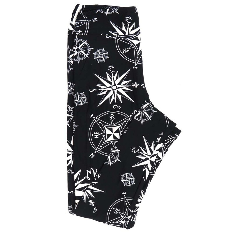 LuLaRoe One Size OS Nautical Directions Compass N S E W Black White Leggings fits Adult Women sizes 2-10  4475-B5