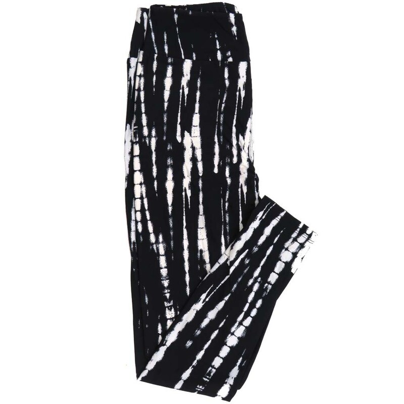 LuLaRoe One Size OS Stripe Black Off White Leggings fits Adult Women sizes 2-10  4472-G5