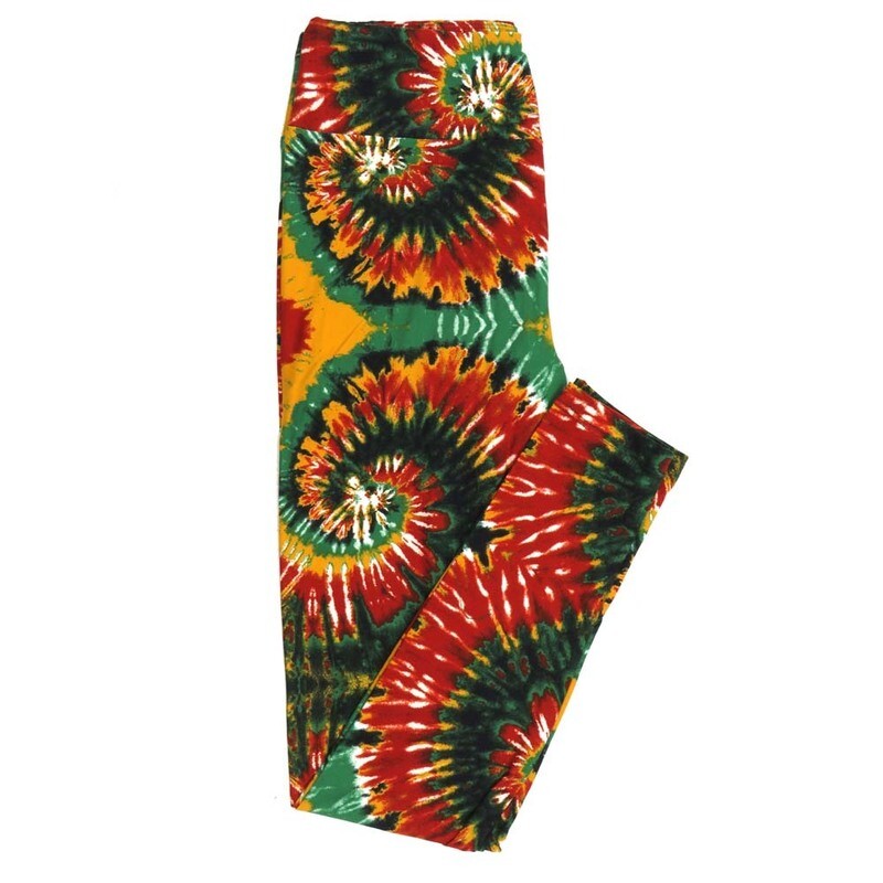 LuLaRoe One Size OS Tye Dye Red Orange White Green Leggings fits Adult Women sizes 2-10  4472-A5