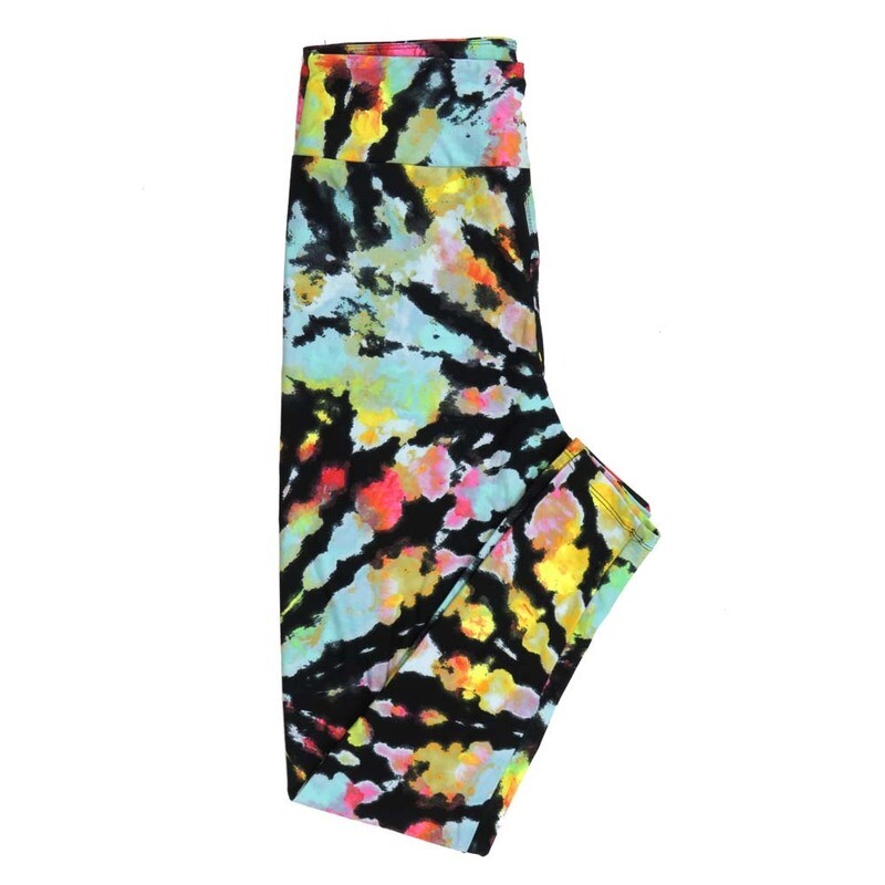 LuLaRoe One Size OS Tye Dye Black Yellow Pink Green Leggings fits Adult Women sizes 2-10  4475-O