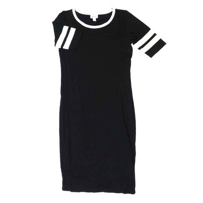 LuLaRoe JULIA b X-Small (XS) Solid Black White Stripes Form Fitting Knee Length Dress fits Womens sizes 2-4 B-XS-255