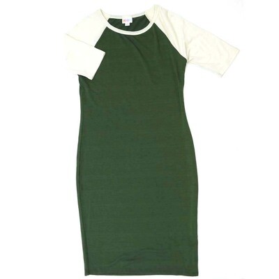 LuLaRoe JULIA b X-Small (XS) Solid Green Cream Sleeves Form Fitting Knee Length Dress fits Womens sizes 2-4 B-XS-251-2