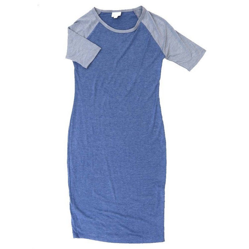 LuLaRoe JULIA b X-Small (XS) Solid Heathered Blue Gray Sleeves Form Fitting Knee Length Dress fits Womens sizes 2-4  B-XS-256