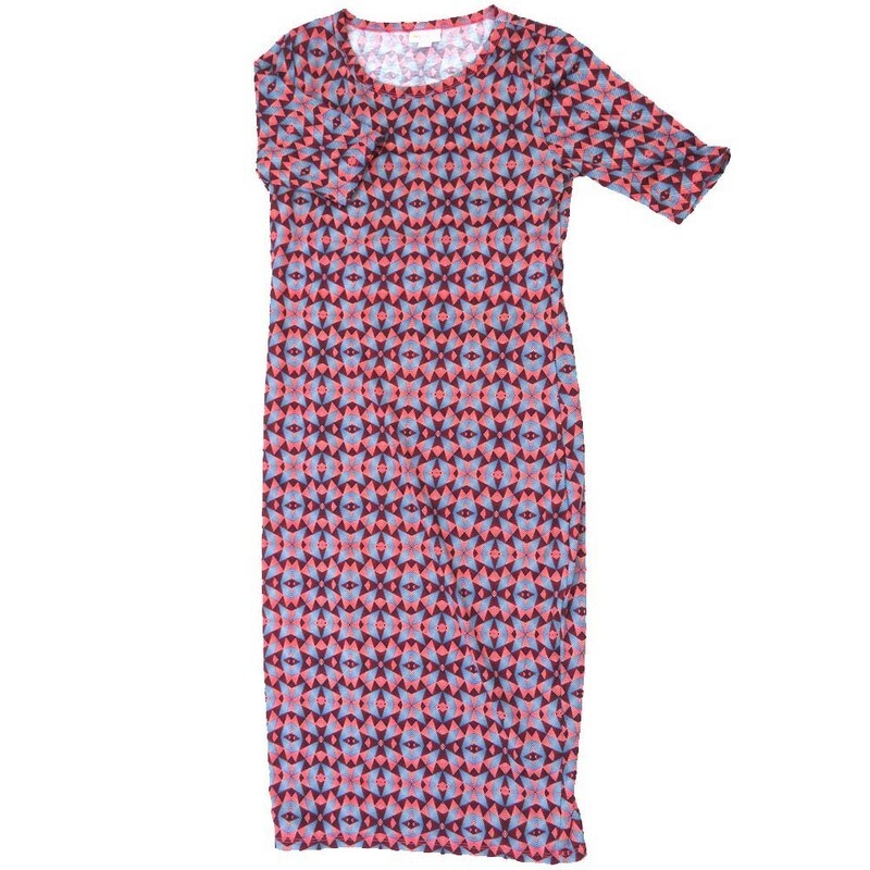 LuLaRoe JULIA b X-Small (XS) Trippy 70s Psychedelic Geometric Form Fitting Knee Length Dress fits Womens sizes 2-4  B-XS-262
