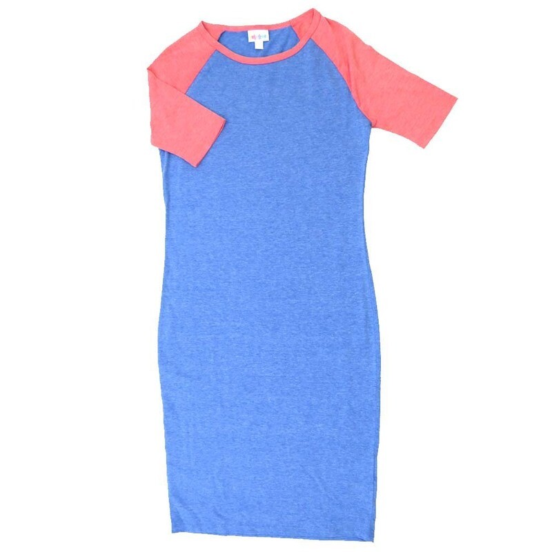 LuLaRoe JULIA b X-Small (XS) Solid Heathered Blue Red Pink Sleeves Form Fitting Knee Length Dress fits Womens sizes 2-4  B-XS-254
