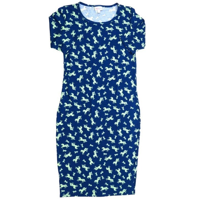 LuLaRoe JULIA b X-Small (XS) Unicorns Blue White Form fitting Knee Length Dress fits Womens sizes 2-4  XS-231