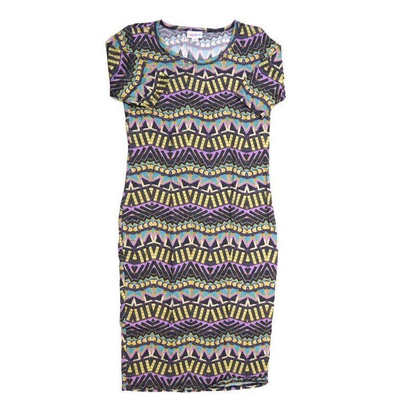 LuLaRoe JULIA b X-Small (XS) Geometric Stripe Green Blue Gray Red Form fitting Knee Length Dress fits Womens sizes 2-4  XS-215