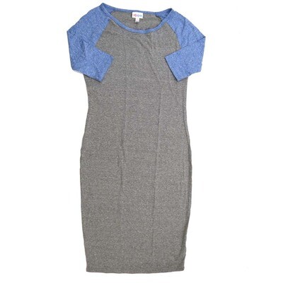 LuLaRoe JULIA b X-Small (XS) Solid Heathered Gray Blue Sleeves Form fitting Knee Length Dress fits Womens sizes 2-4 XS-203