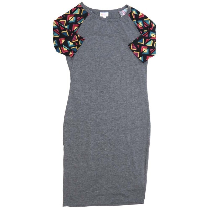 LuLaRoe JULIA b X-Small (XS) Solid Gray with Geometric Sleeves Form fitting Knee Length Dress fits Womens sizes 2-4  XS-200B