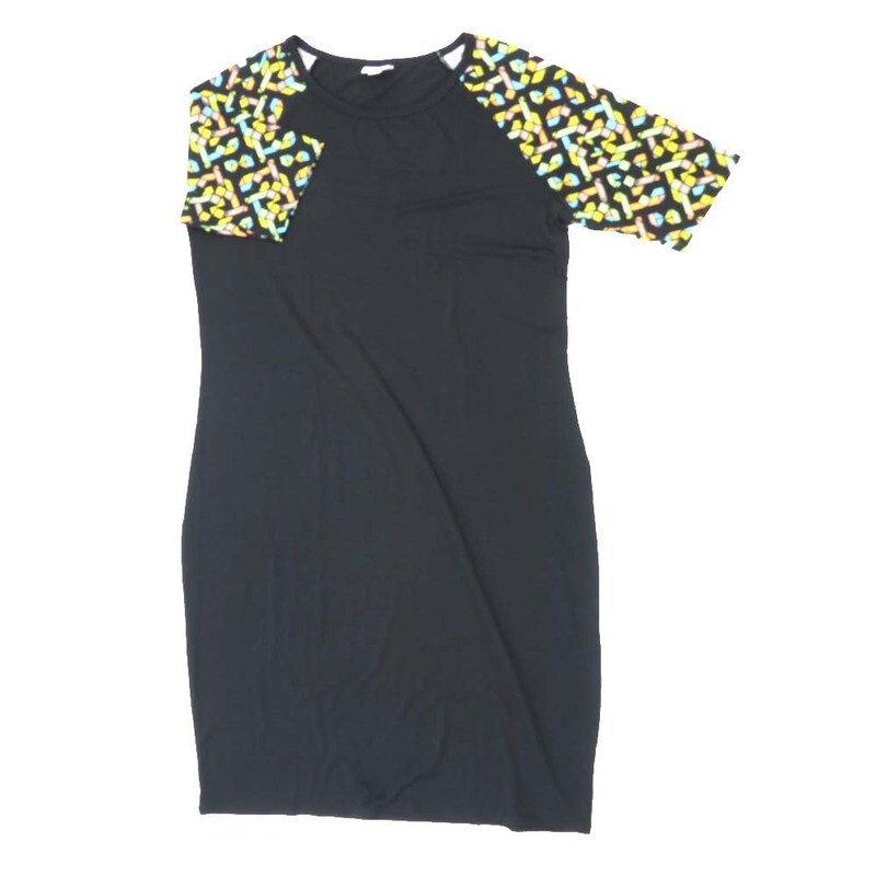LuLaRoe JULIA g XX-Large (2XL) Solid Black Geometric Sleeves Form Fitting Knee Length Dress fits Womens sizes 22-24  G-2XL-213-2