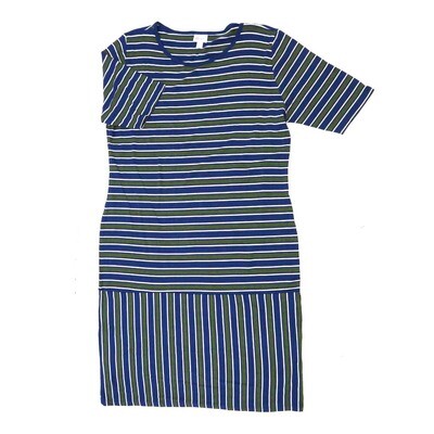 LuLaRoe JULIA g XX-Large (2XL) Stripes Red Gray Blue Form Fitting Knee Length Dress fits Womens sizes 22-24 G-2XL-215