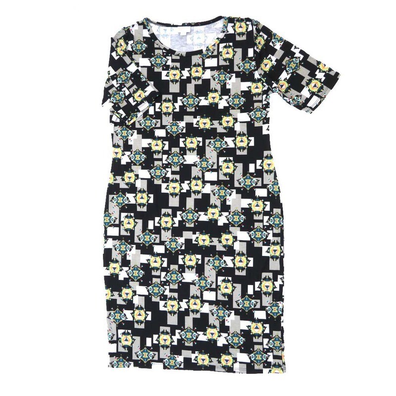LuLaRoe JULIA g XX-Large (2XL) Geometric Aztek Southwestern Black White Gray Form Fitting Knee Length Dress fits Womens sizes 22-24  G-2XL-231