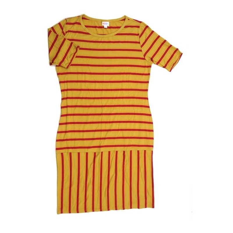 LuLaRoe JULIA f XX-Large (2XL) Stripe Yellow Red Form fitting Knee Length Dress fits Womens sizes 20-22  2XL-201