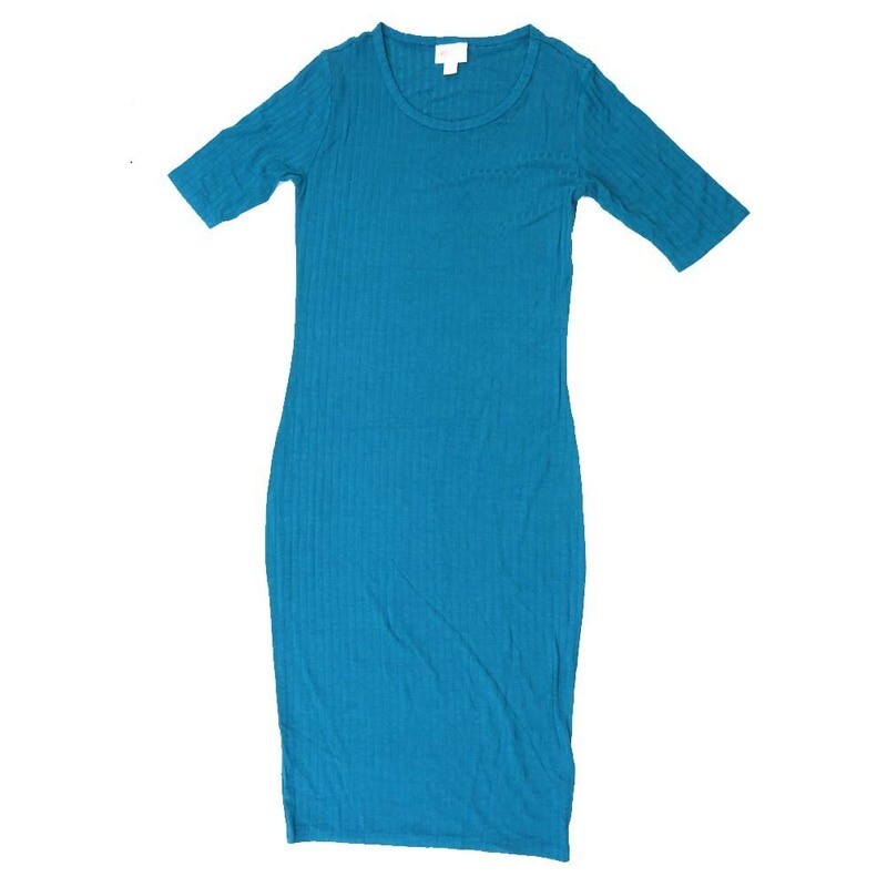 LuLaRoe JULIA a XX-Small (XXS) Solid Ribbed Blue Form Fitting Knee Length Dress fits Womens sizes 00-0  A-XXS-256