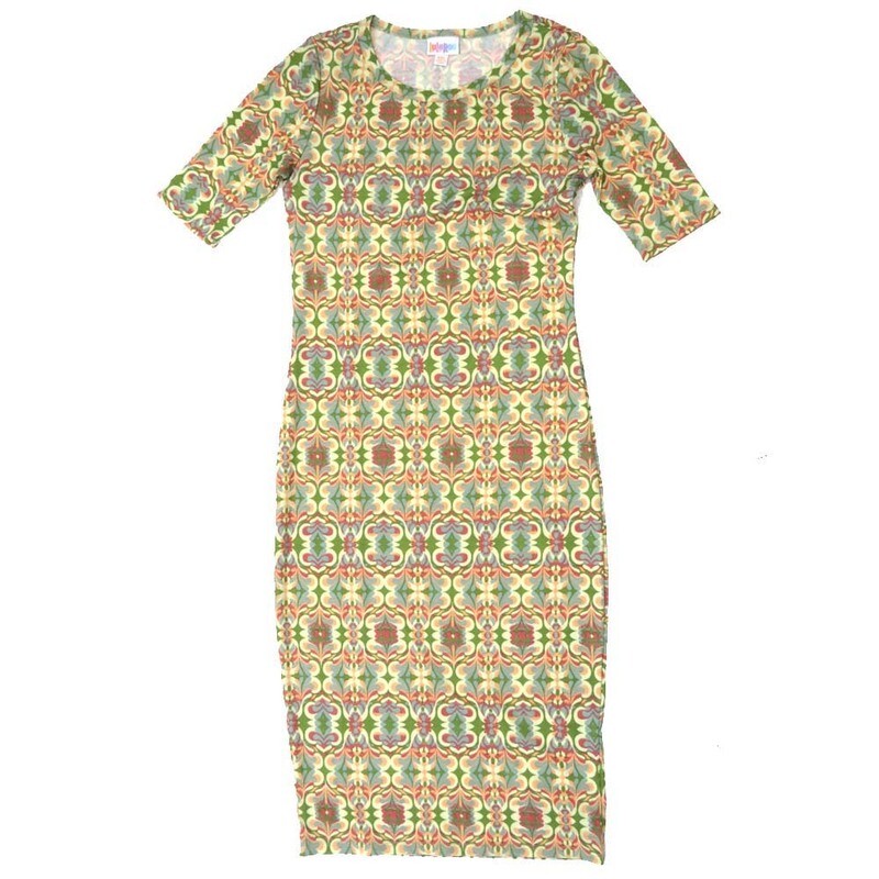 LuLaRoe JULIA a XX-Small (XXS) Trippy 70s Psychedelic Geometric Form Fitting Knee Length Dress fits Womens sizes 00-0  A-XXS-253
