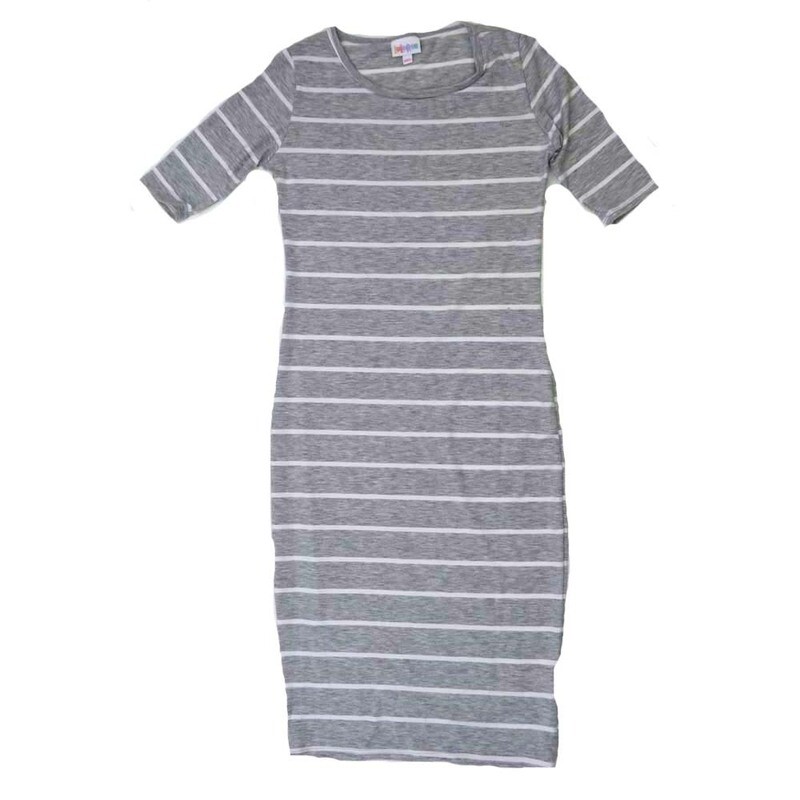 LuLaRoe JULIA a XX-Small (XXS) Stripes Gray Form Fitting Knee Length Dress fits Womens sizes 00-0  A-XXS-260