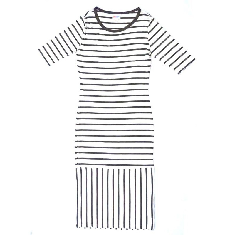 LuLaRoe JULIA a XX-Small (XXS) Stripes Black White Form Fitting Knee Length Dress fits Womens sizes 00-0  A-XXS-254