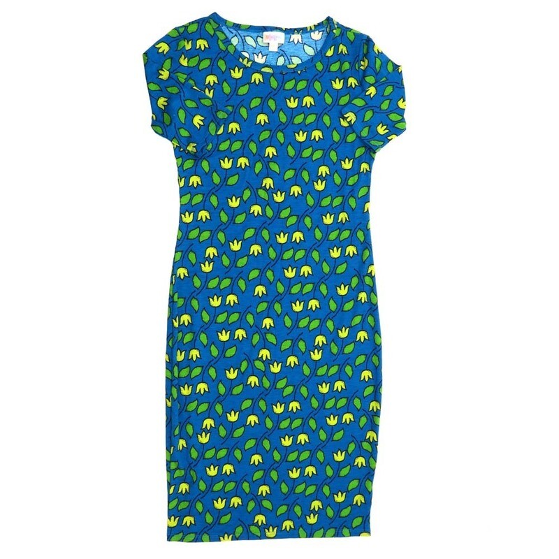 LuLaRoe JULIA a XX-Small (XXS) Floral Tulips Blue Yellow Green Form fitting Knee Length Dress fits Womens sizes 00-0  XXS-234