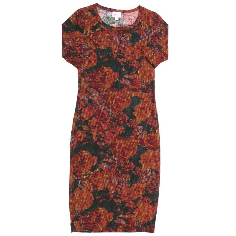 LuLaRoe JULIA a XX-Small (XXS) Roses Red Black Pink Form fitting Knee Length Dress fits Womens sizes 00-0  XXS-227