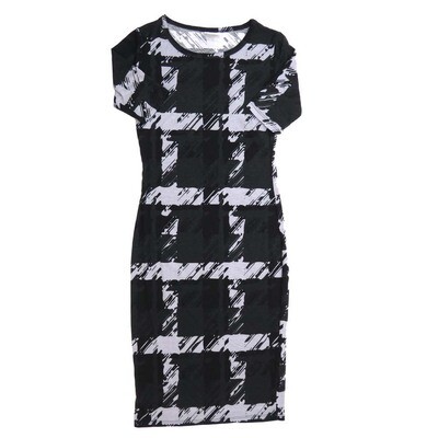 LuLaRoe JULIA a XX-Small (XXS) Plaid Stripe Gray Black Form fitting Knee Length Dress fits Womens sizes 00-0 XXS-219