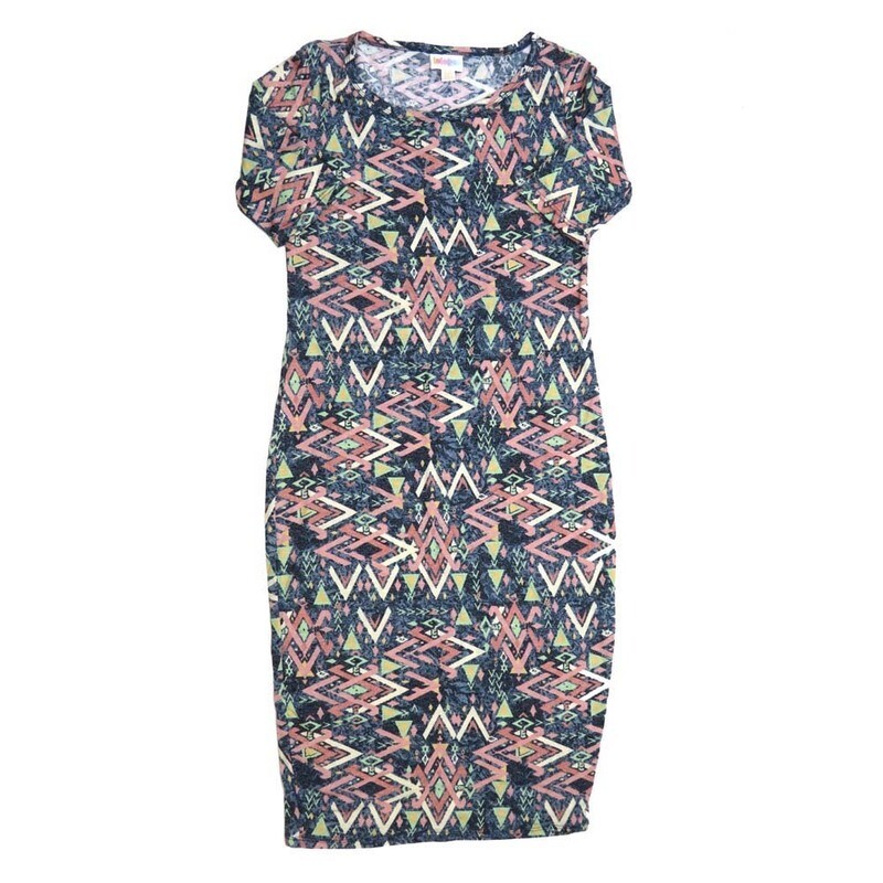 LuLaRoe JULIA a XX-Small (XXS) Geometric Chevrons Blue Teal Turquoise Green Gray Black Form fitting Knee Length Dress fits Womens sizes 00-0  XXS-220