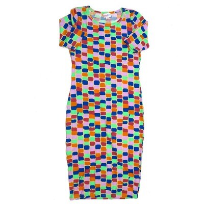 LuLaRoe JULIA a XX-Small (XXS) Geometric Rainbow Colors Form fitting Knee Length Dress fits Womens sizes 00-0 XXS-218