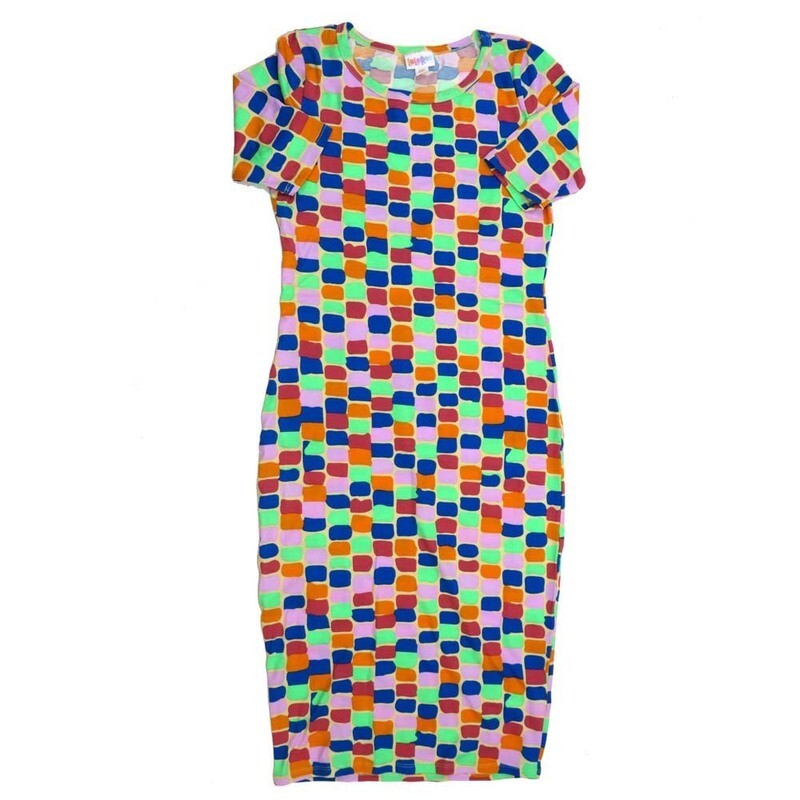 LuLaRoe JULIA a XX-Small (XXS) Geometric Rainbow Colors Form fitting Knee Length Dress fits Womens sizes 00-0  XXS-218