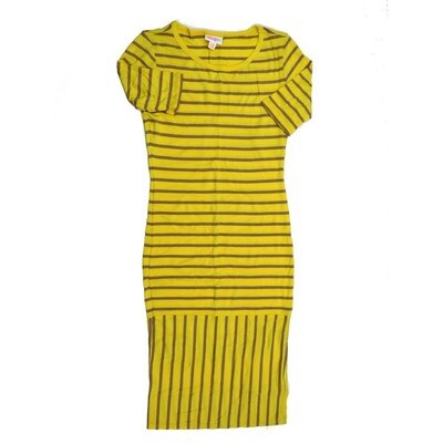 LuLaRoe JULIA a XX-Small (XXS) Stripe Yellow Green Form fitting Knee Length Dress fits Womens sizes 00-0 XXS-214
