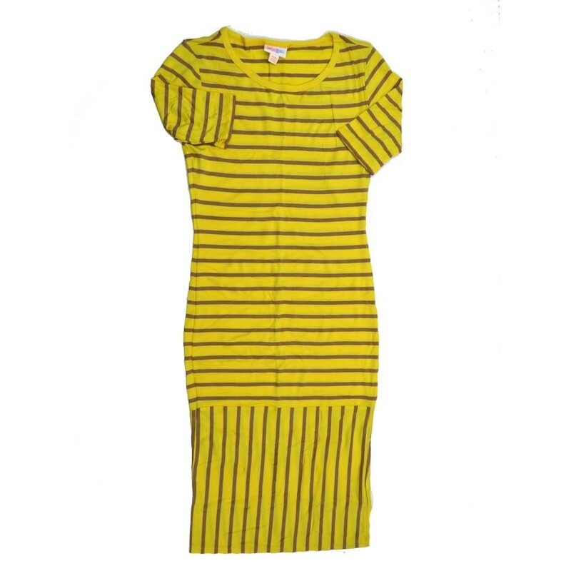 LuLaRoe JULIA a XX-Small (XXS) Stripe Yellow Green Form fitting Knee Length Dress fits Womens sizes 00-0  XXS-214