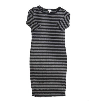 LuLaRoe JULIA a XX-Small (XXS) Stripe Black Gray Form fitting Knee Length Dress fits Womens sizes 00-0 XXS-212