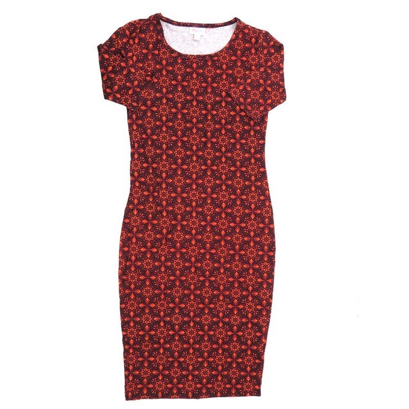 LuLaRoe JULIA a XX-Small (XXS) Mandalas 70s Trippy Red Black Form fitting Knee Length Dress fits Womens sizes 00-0  XXS-211