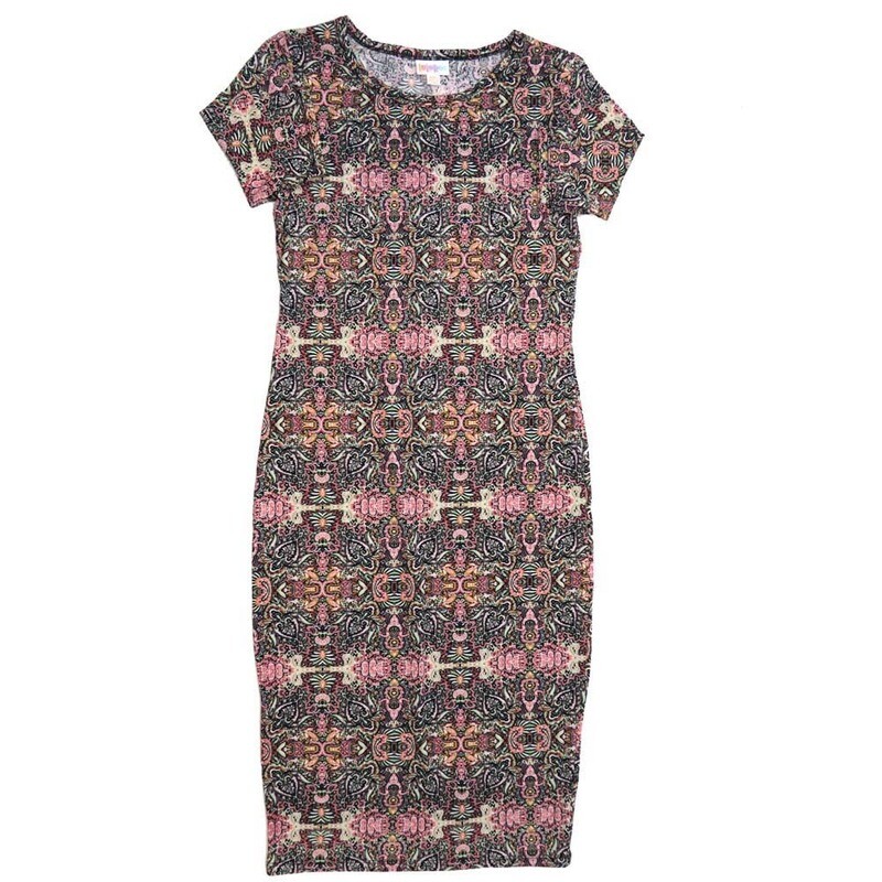 LuLaRoe JULIA a XX-Small (XXS) Paisley Trippy Pschedelic Black Gren Gray Blue Form fitting Knee Length Dress fits Womens sizes 00-0  XXS-209