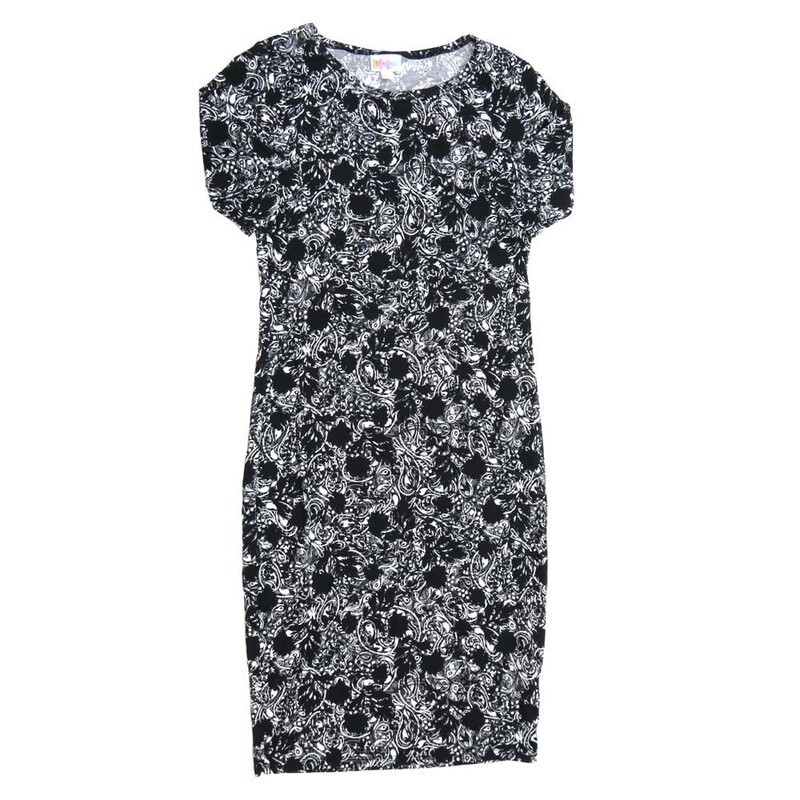 LuLaRoe JULIA a XX-Small (XXS) Paisley Floral Black White Gray Form fitting Knee Length Dress fits Womens sizes 00-0  XXS-208