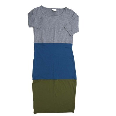 LuLaRoe JULIA a XX-Small (XXS) Solid Triple Tone Green Gray Blue Form fitting Knee Length Dress fits Womens sizes 00-0 XXS-204