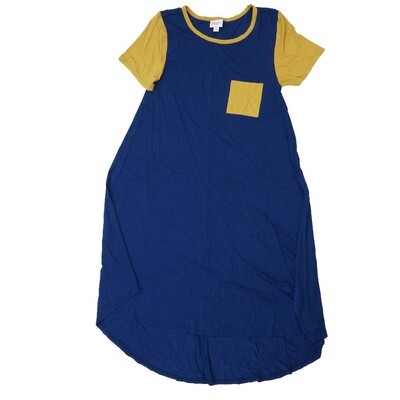 LuLaRoe CARLY a XX-Small XXS Solid Blue Mustard Swing Dress fits womens sizes 00-0 A-XXS-225 Retail $55