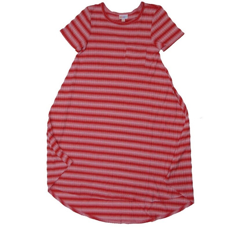 LuLaRoe CARLY a XX-Small XXS Stripe Ribbed Fabric Red Pink Swing Dress fits womens sizes 00-0  A-XXS-224  Retail $55