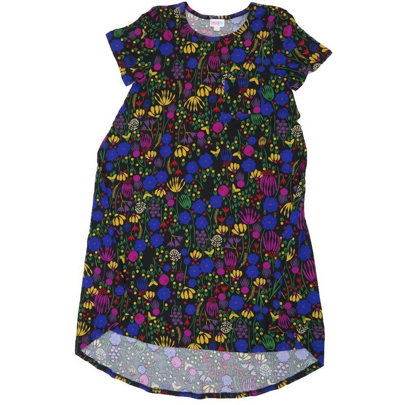 LuLaRoe CARLY a XX-Small XXS Floral Black Purple Green Yellow Swing Dress fits womens sizes 00-0  A-XXS-212  Retail $55