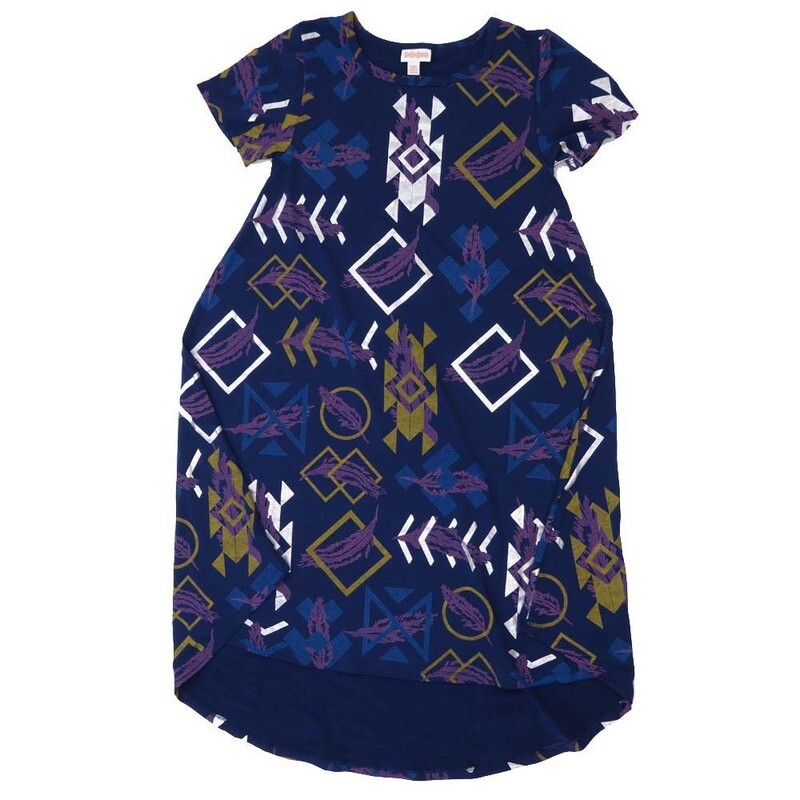 LuLaRoe CARLY a XX-Small XXS Geometric Feathers Aztek Southwestern Chevron Blue White Swing Dress fits womens sizes 00-0  A-XXS-209  Retail $55