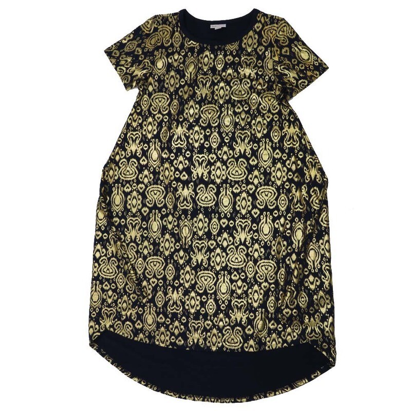 LuLaRoe CARLY a XX-Small XXS Elegant Collection Geometric Gold Black Swing Dress fits womens sizes 00-0  A-XXS-208  Retail $55