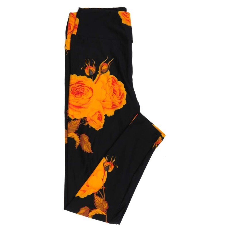 LuLaRoe One Size OS Roses Floral Black Yellow Green Leggings fits Adult Women sizes 2-10  4470-F5