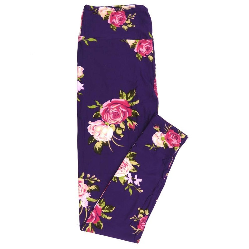 LuLaRoe One Size OS Roses Floral Blue Pink Yellow Green White Leggings fits Adult Women sizes 2-10  4470-D5
