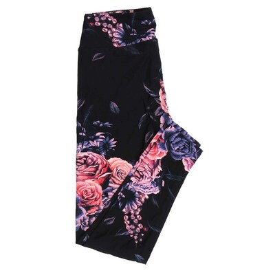 LuLaRoe One Size OS Roses Floral Black Pink Gray Leggings fits Adult Women sizes 2-10 4471-B6