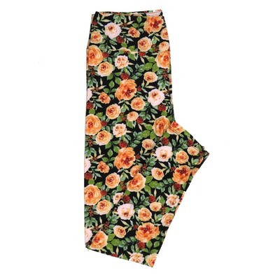 LuLaRoe One Size OS Roses Floral Black White Pink Yellow Green Leggings fits Adult Women sizes 2-10 4470-G5