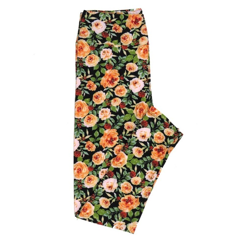 LuLaRoe One Size OS Roses Floral Black White Pink Yellow Green Leggings fits Adult Women sizes 2-10  4470-G5