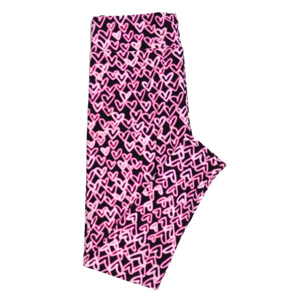 LuLaRoe Kids Sm-Med S/M Valentines Glowing Hearts Maroon Pink Kids Leggings fits kids sizes 2-6  1426-A