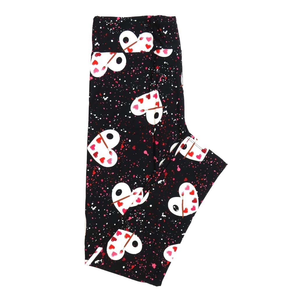 LuLaRoe Kids Sm-Med S/M Valentines Painters Palette Hearts Paint Splatter Black Whtie Red Pink Kids Leggings fits kids sizes 2-6  1424-A