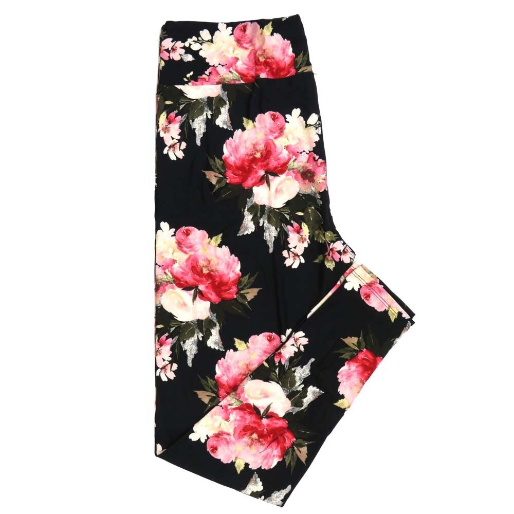LuLaRoe Kids Sm-Med S/M Valentines Floral Roses Black Pink White Red Green Kids Leggings fits kids sizes 2-6  1421-A
