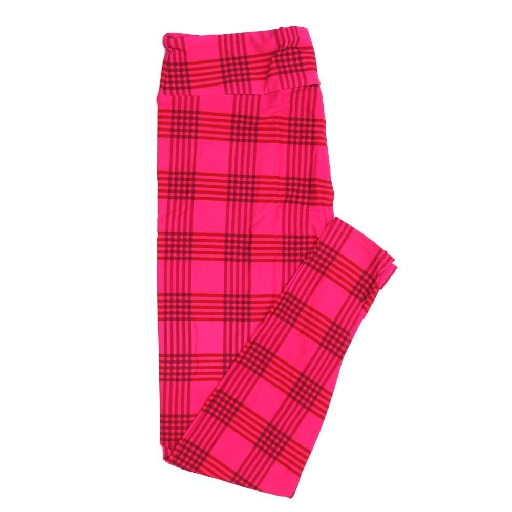 LuLaRoe Kids Sm-Med S/M Valentines Plaid Criss Cross Stripe Red Pink Kids Leggings fits kids sizes 2-6  1416-A
